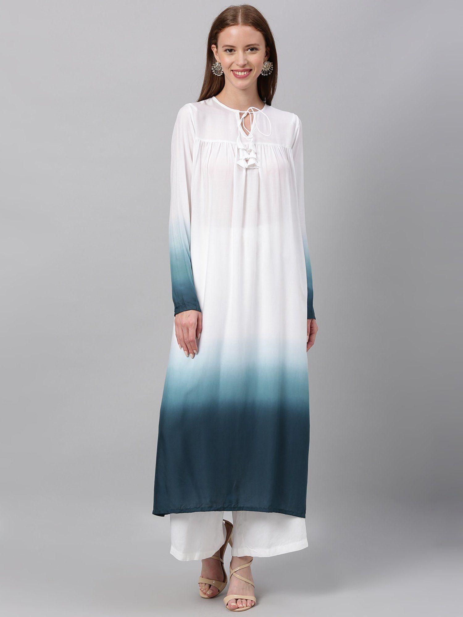 ready to wear teal modal ombre gathers kurta