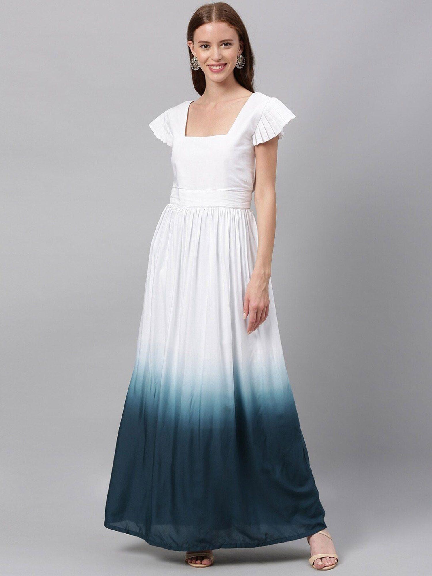 ready to wear teal white square neck maxi dress