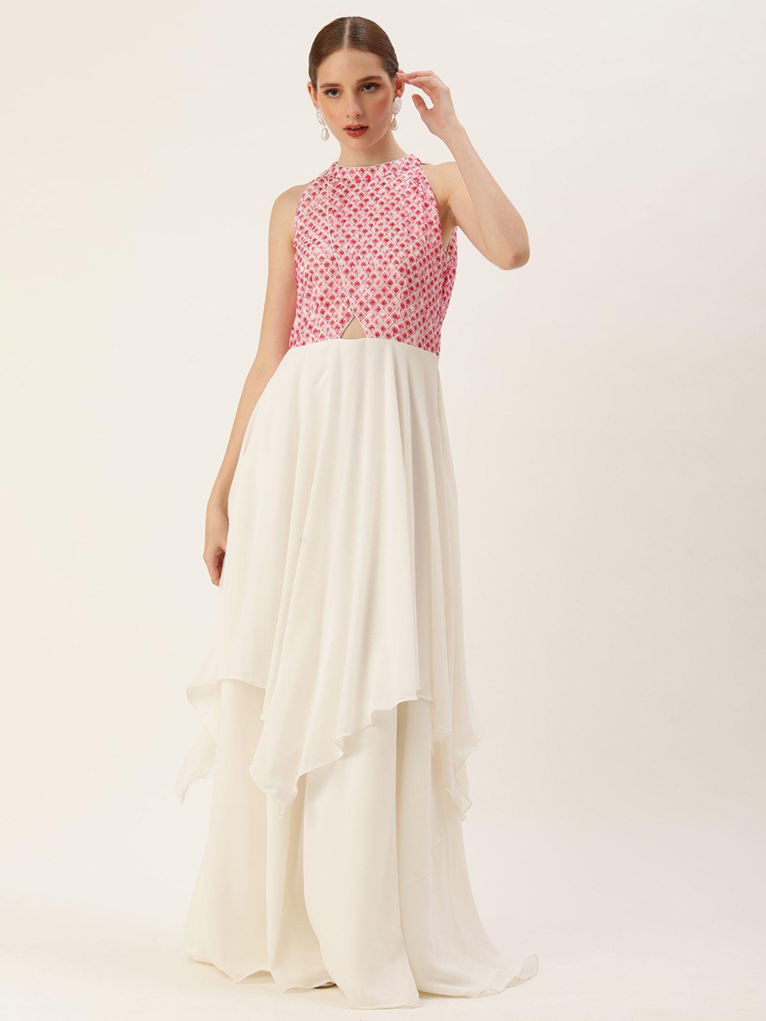 ready to wear white embroidered halter neck gown