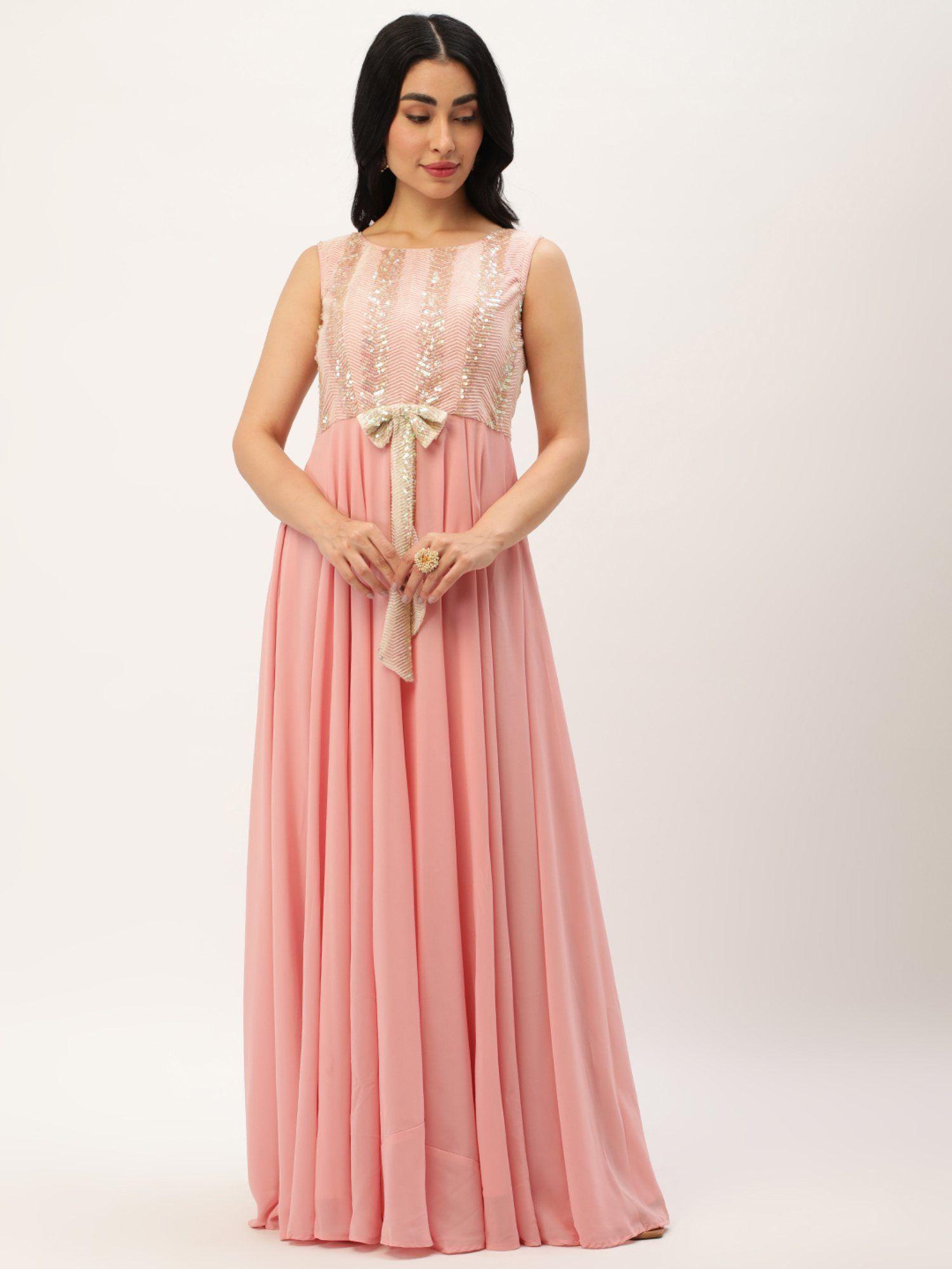 ready to wear white sequins and pink georgette flared gown