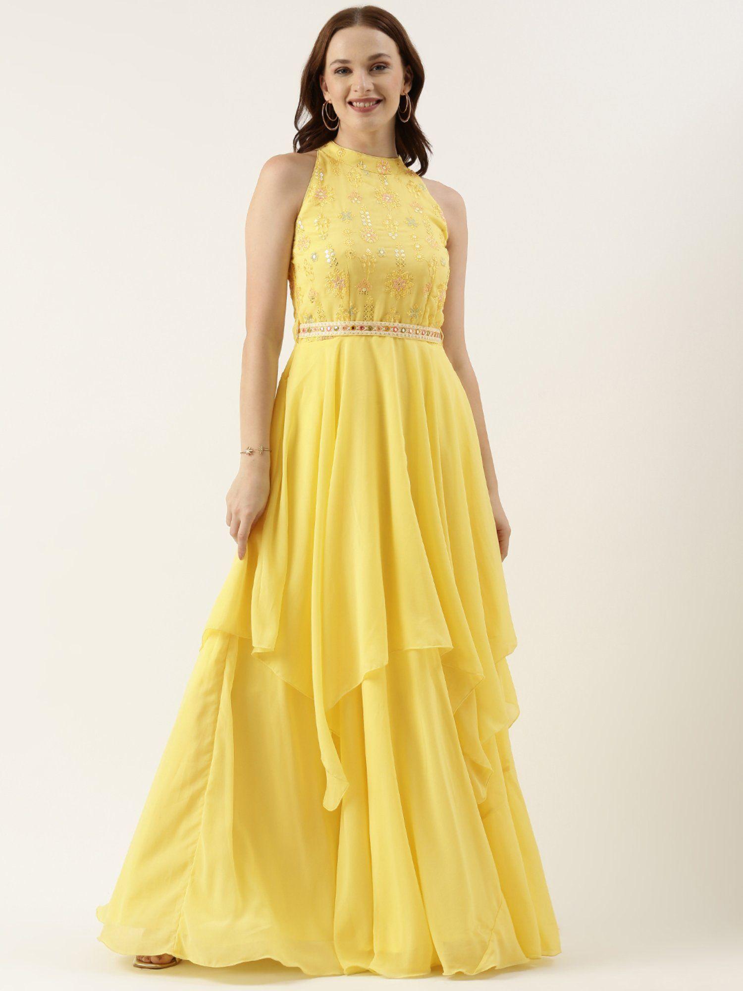 ready to wear yellow embroidered handkerchief dress