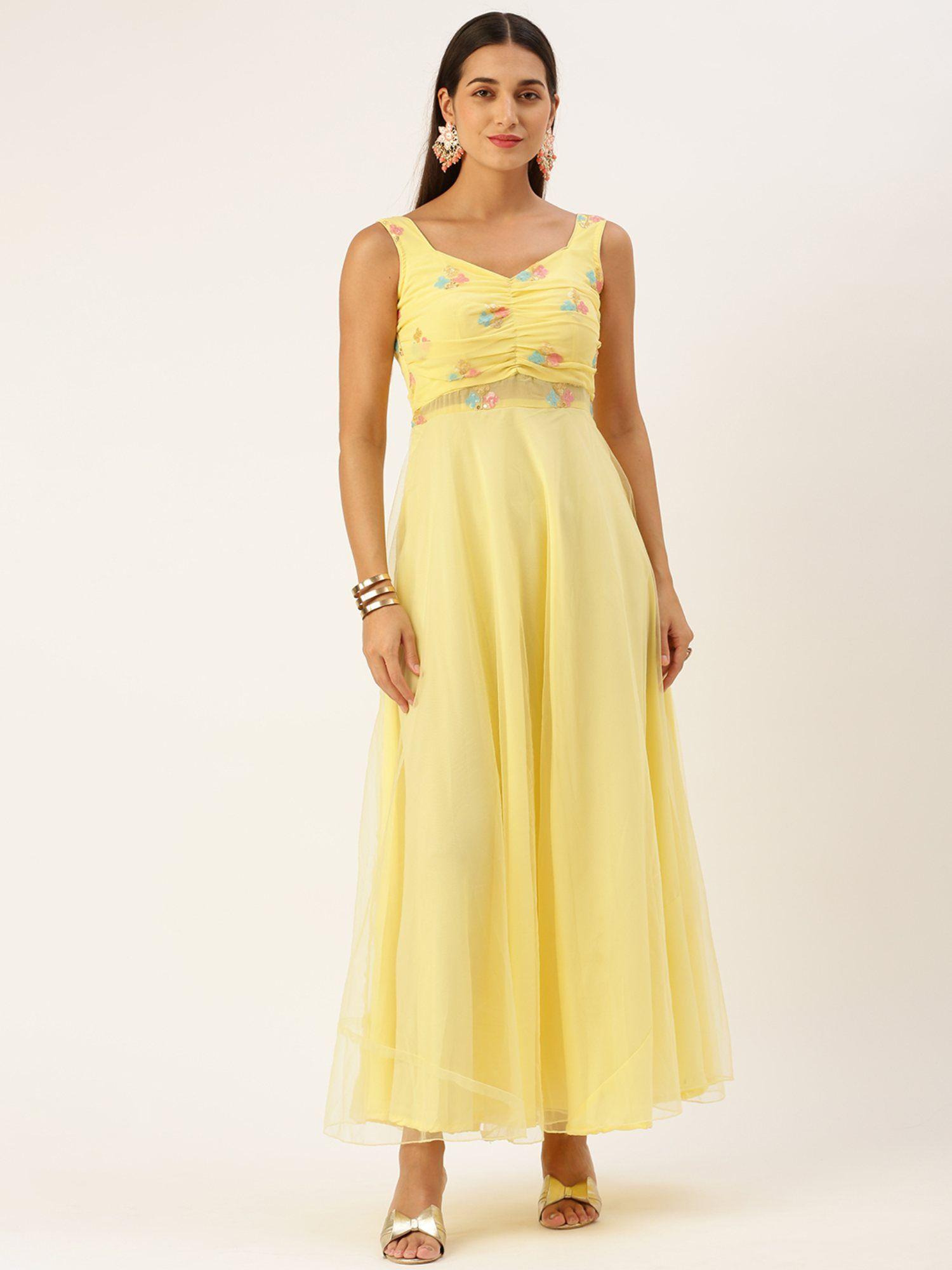 ready to wear yellow georgette embellished dress