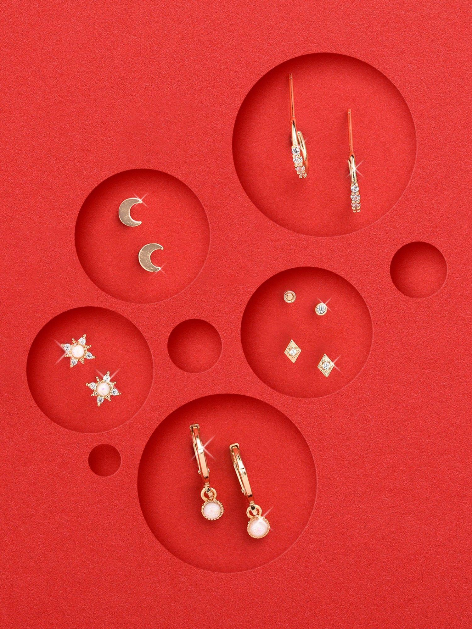 real gold plated opal celestial 12 pack earring set for women
