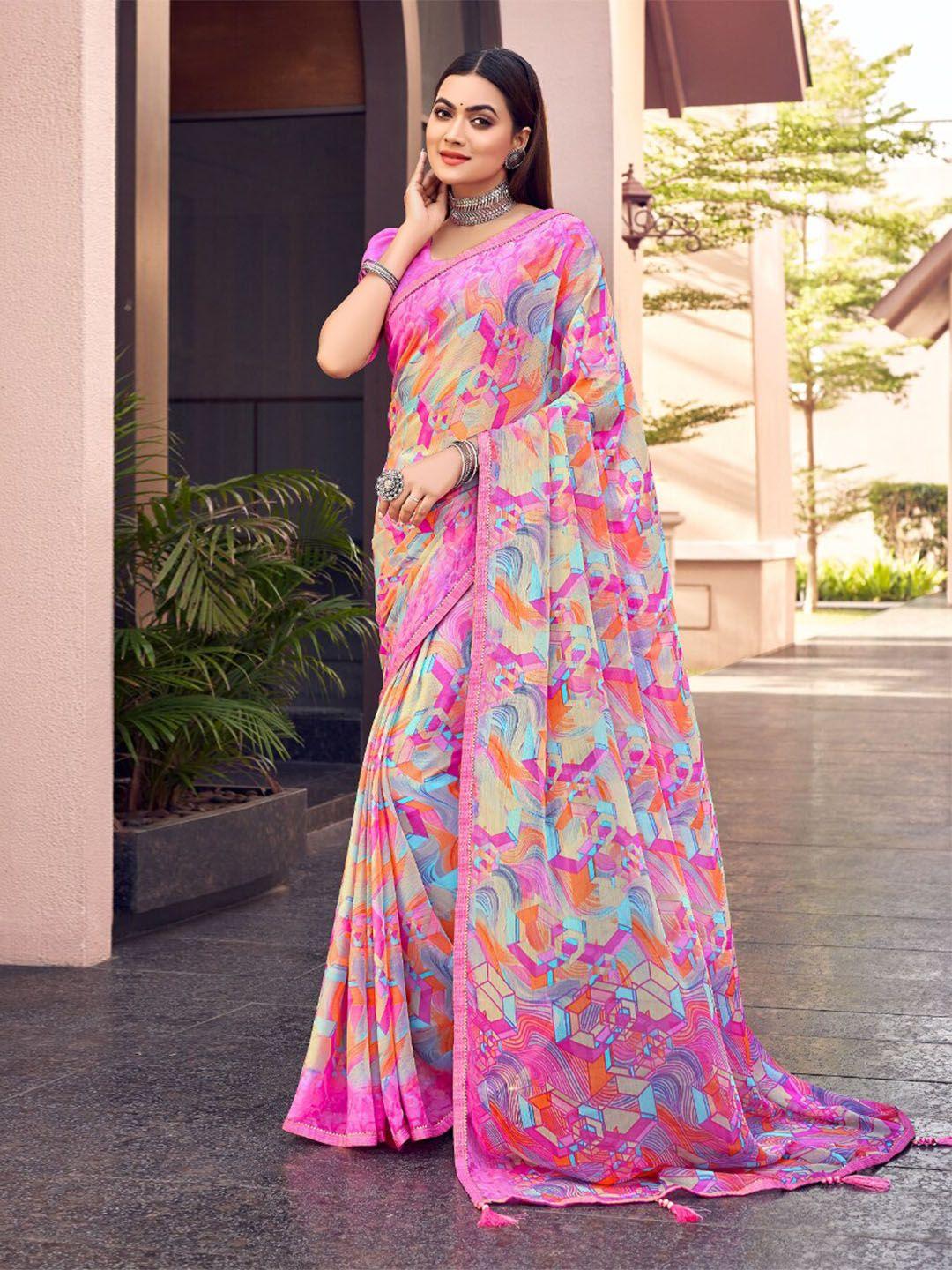 reboot fashions abstract printed embellished maheshwari pure chiffon saree