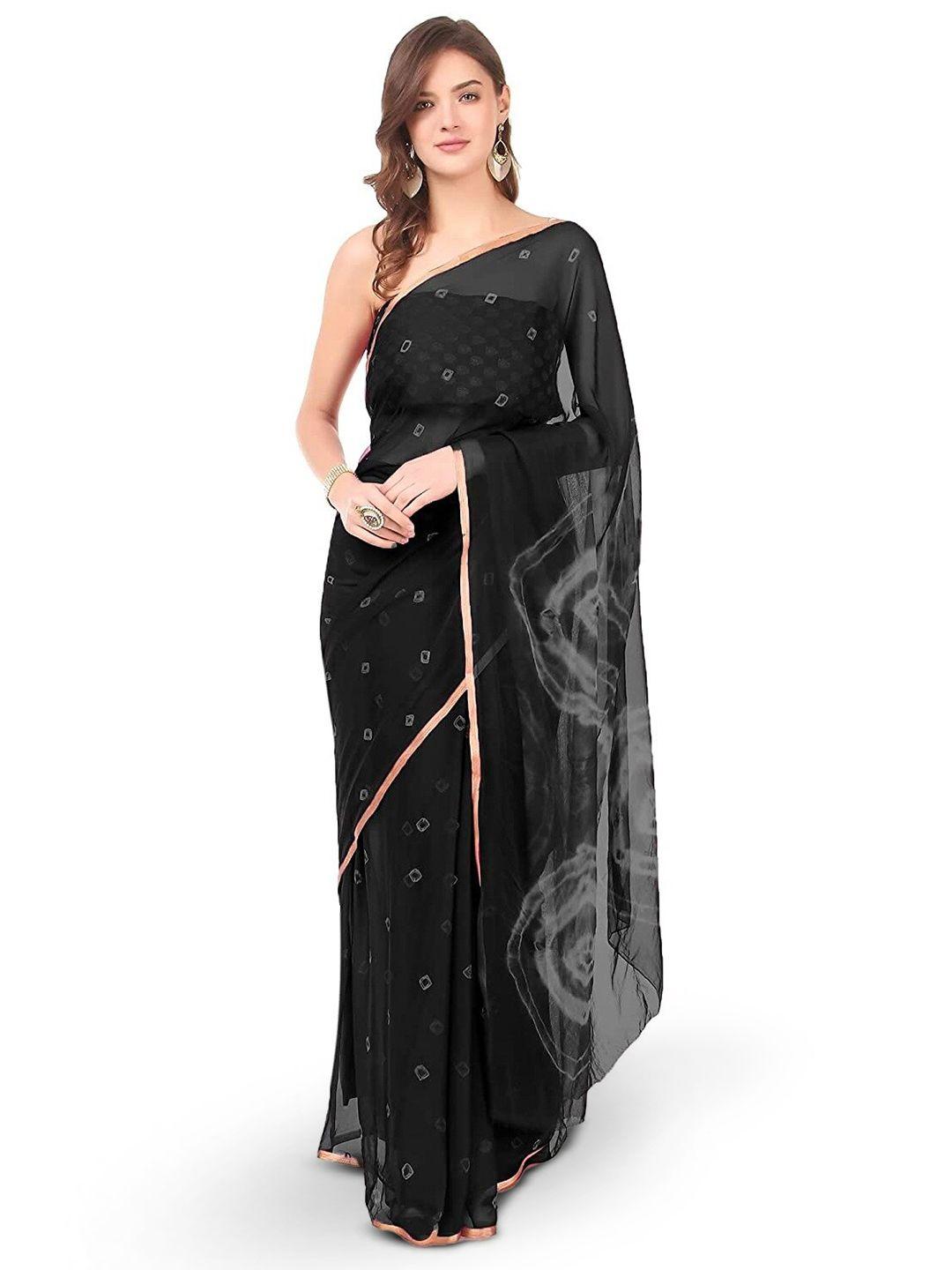 reboot fashions black pure chiffon bandhani saree