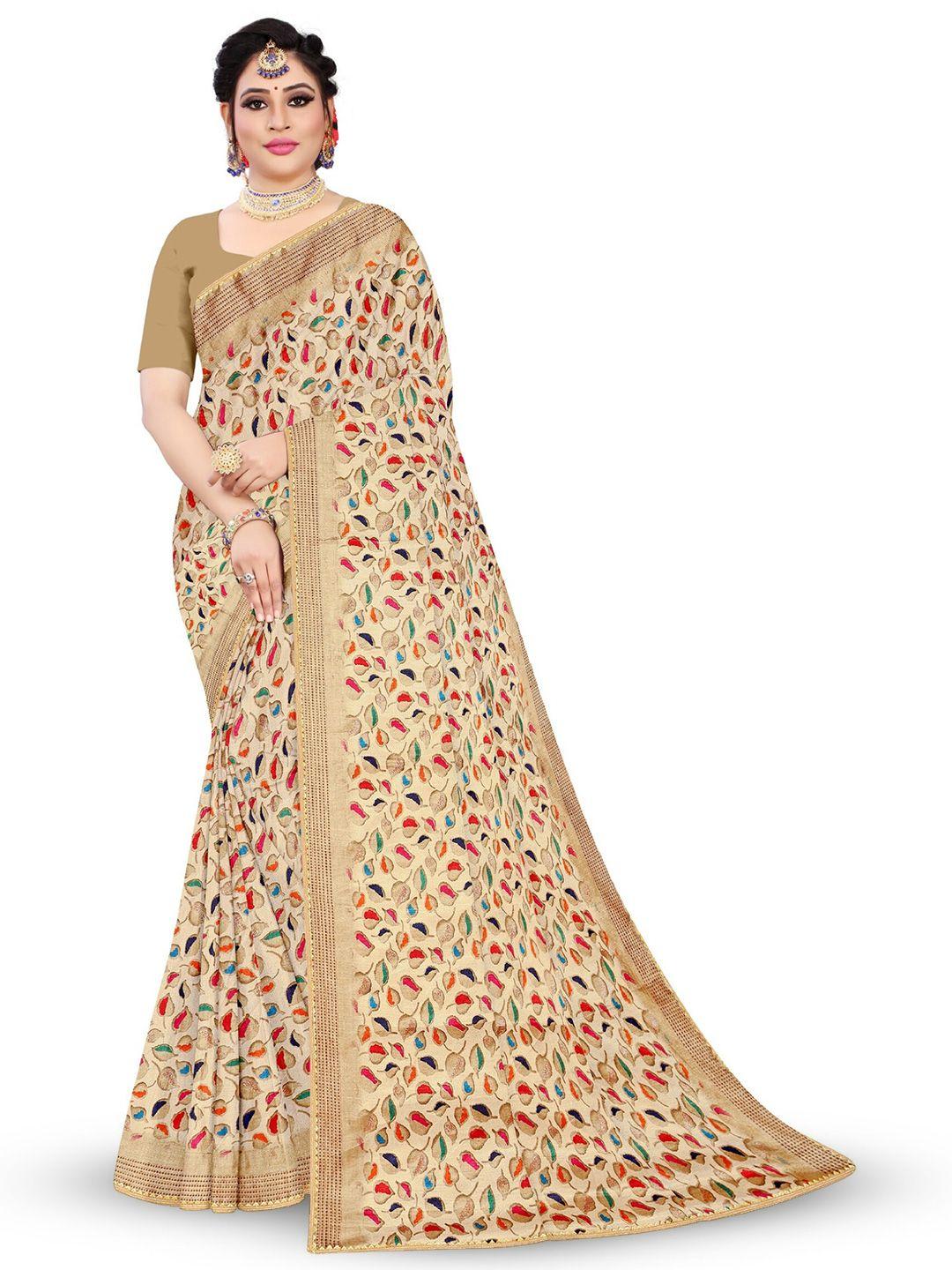 reboot fashions floral printed gotta patti embellished maheshwari saree