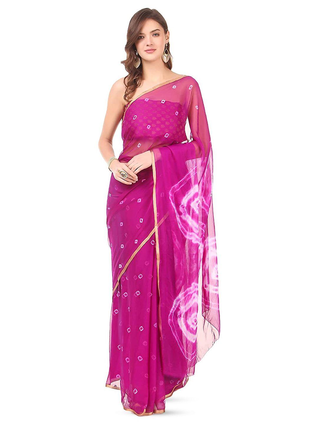 reboot fashions magenta & white bandhani zari pure chiffon bandhani saree