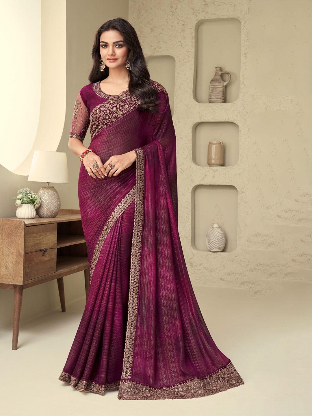 reboot fashions striped woven design embroidered silk georgette maheshwari saree