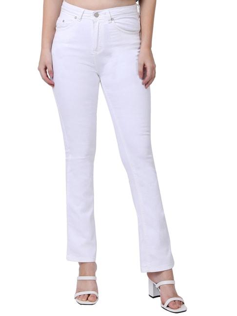 recap white flared fit high rise jeans
