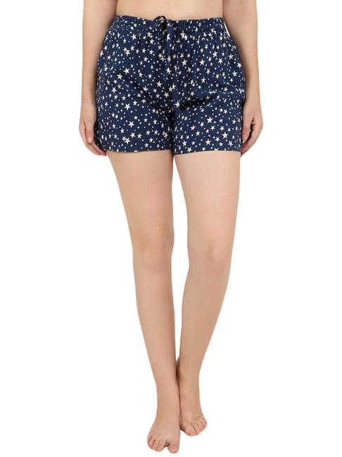 recap denim blue cotton printed shorts