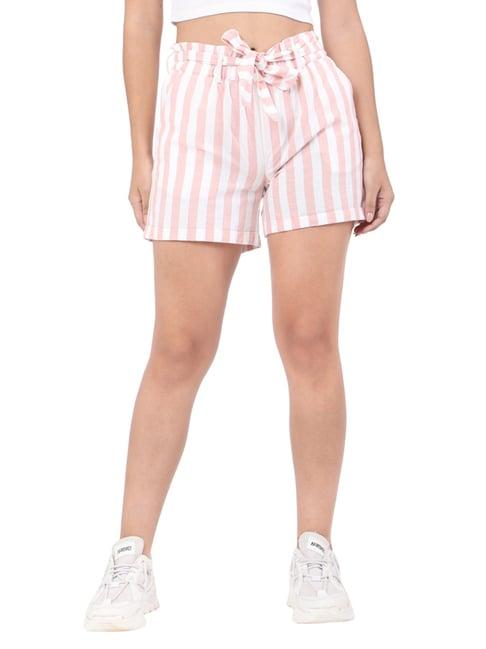 recap pink linen striped shorts