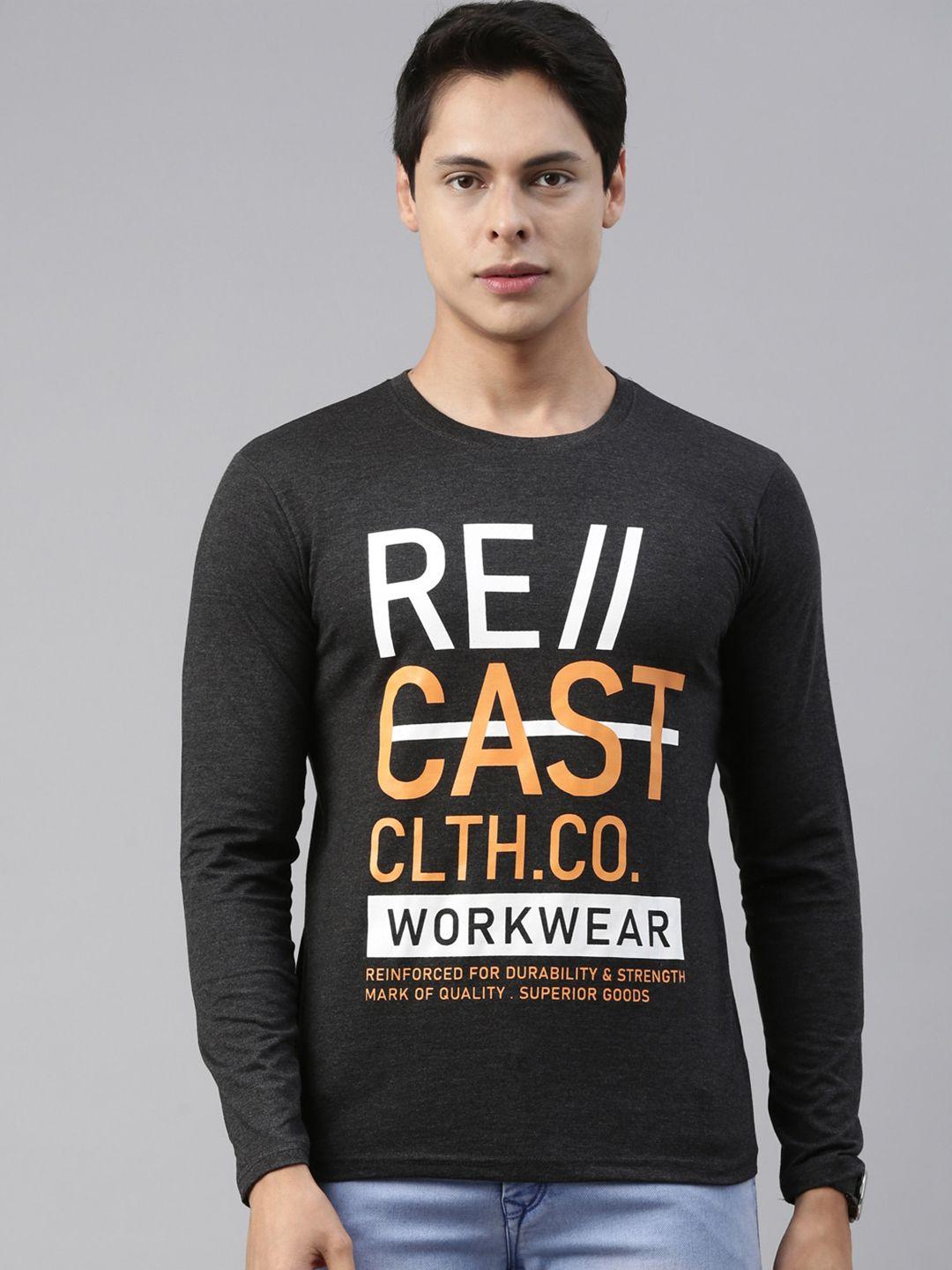 recast men charcoal typography printed raw edge t-shirt