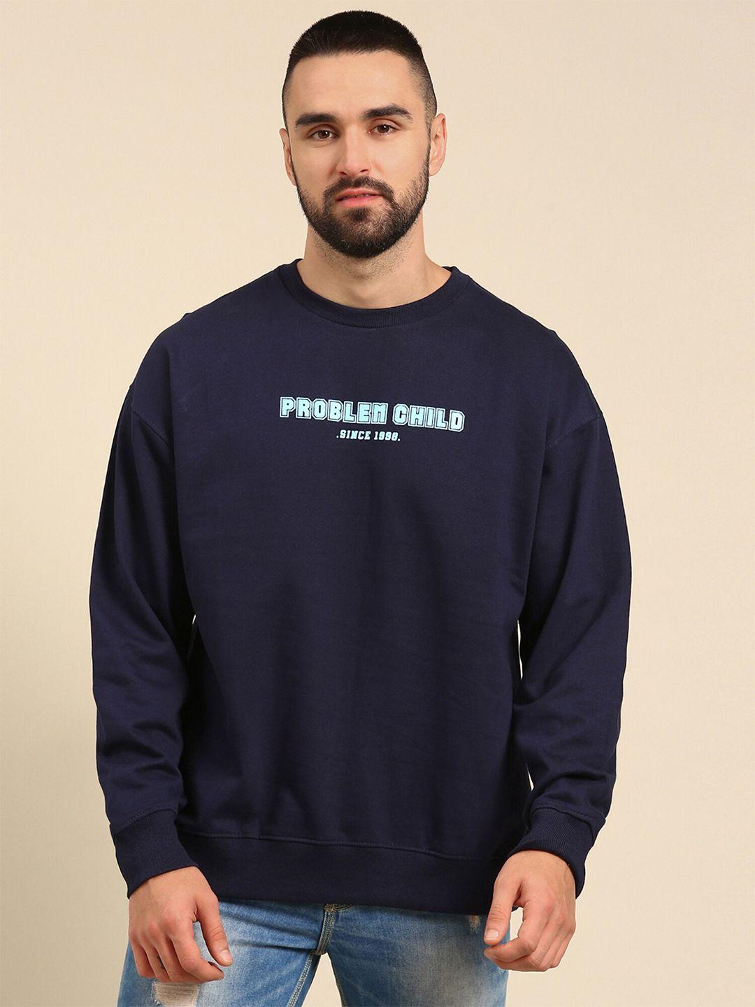 recast typography printed oversized drop shoulder pure cotton pullover sweatshirt