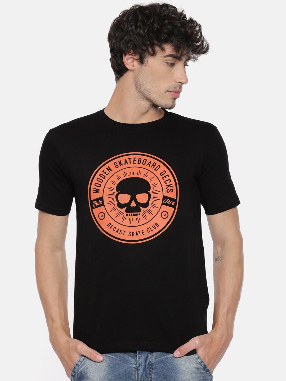 recast men black & orange typography printed pure cotton bio finish t-shirt