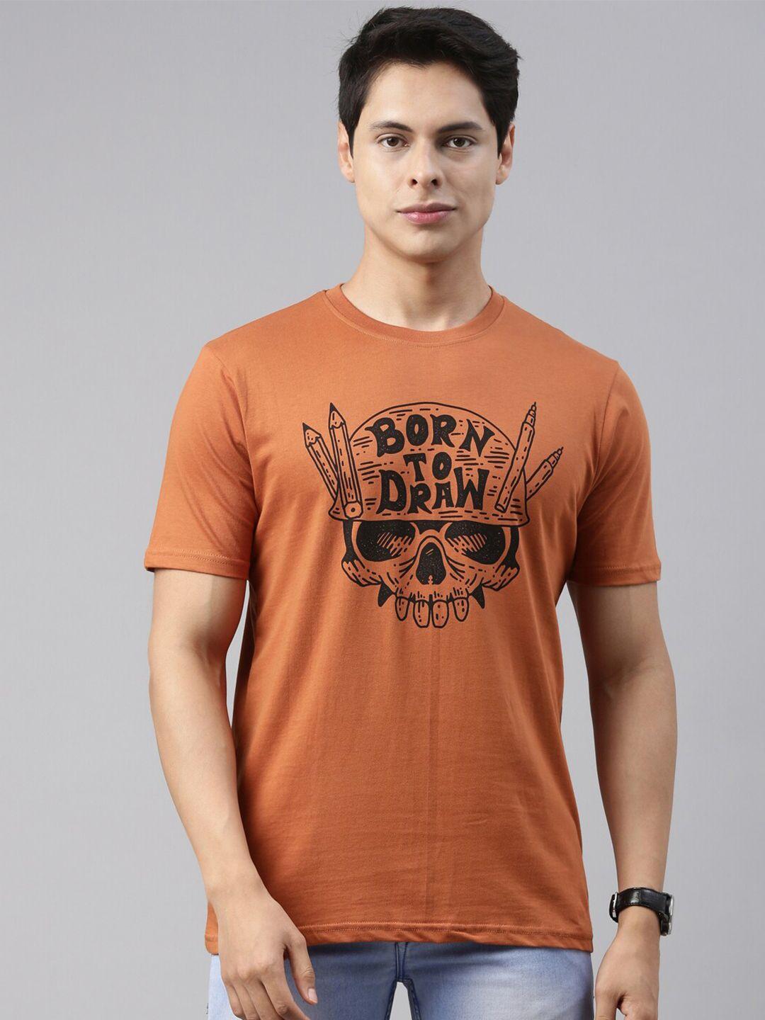 recast men brown typography printed pure cotton t-shirt