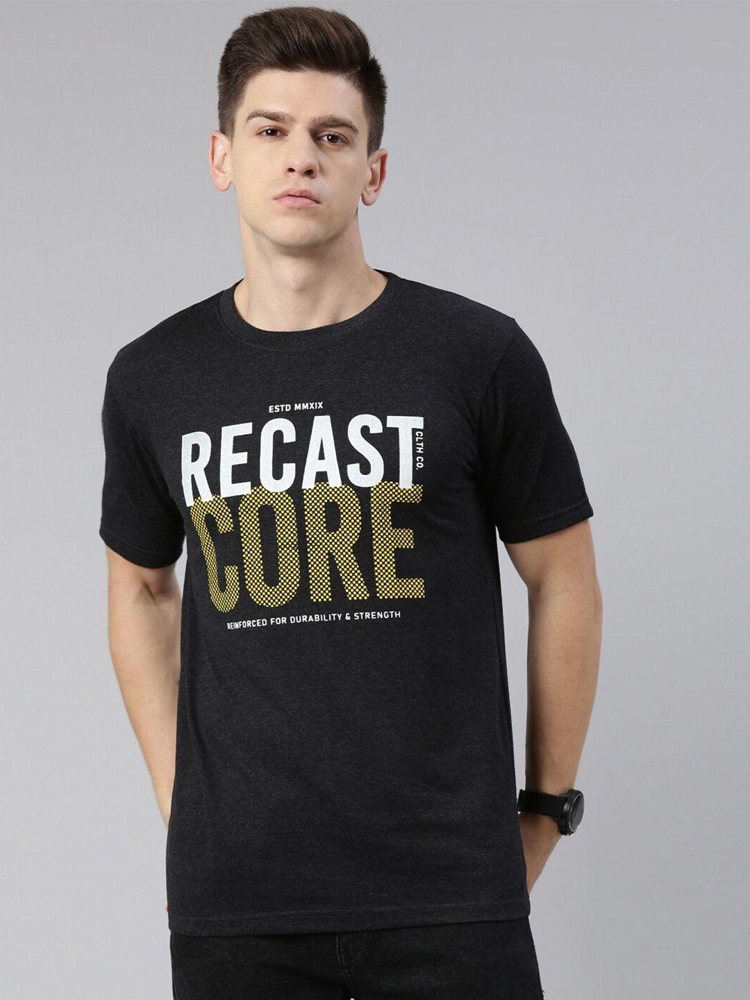 recast men charcoal typography printed  t-shirt