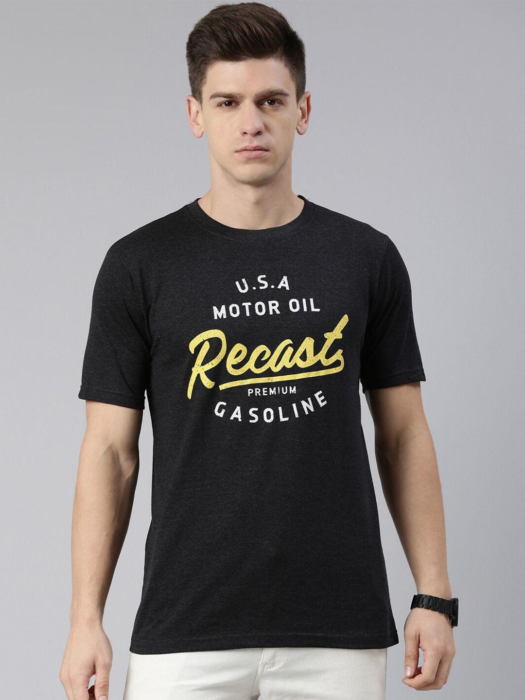 recast men charcoal typography printed t-shirt