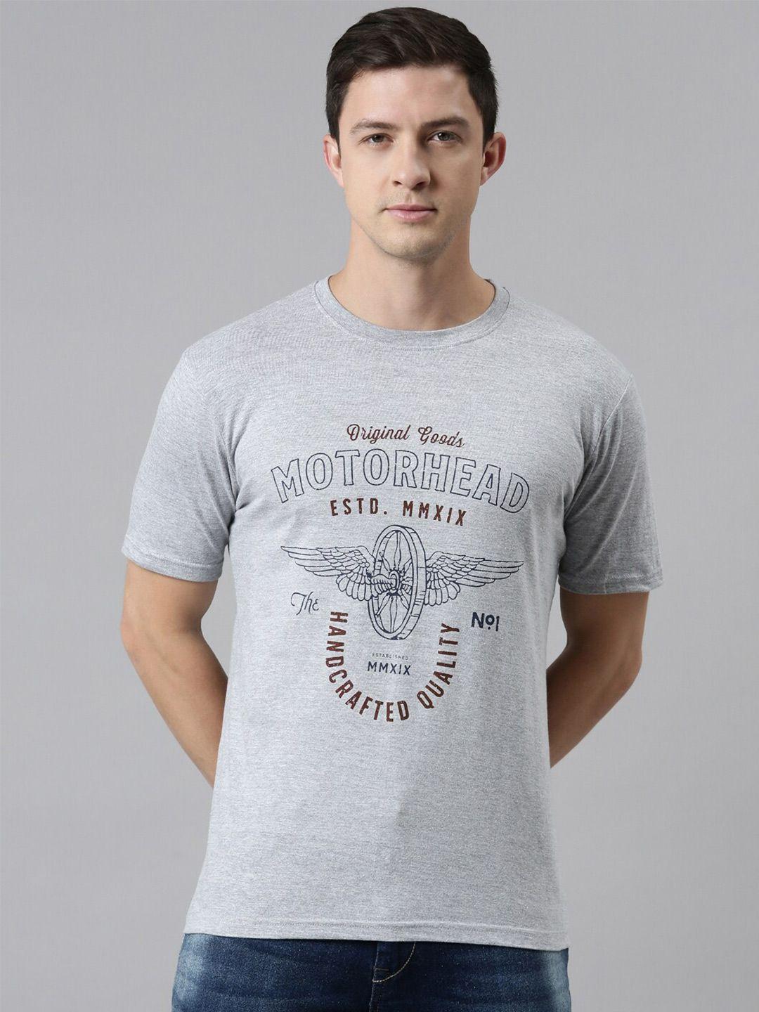 recast men grey & dawn blue typography printed bio finish cotton t-shirt