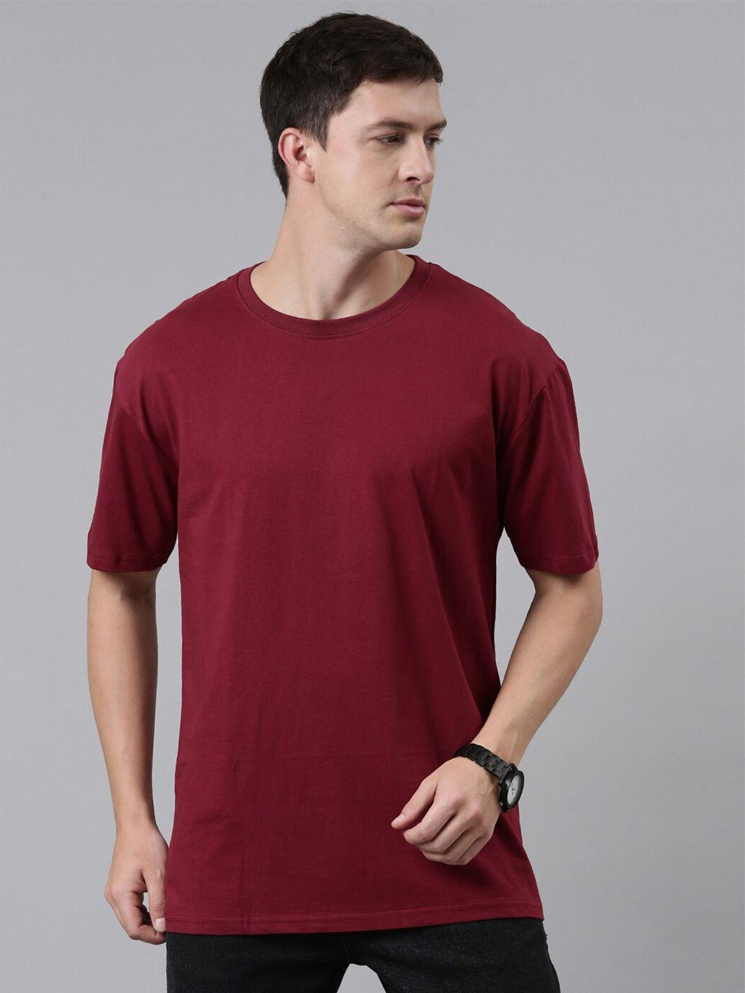 recast men maroon pure cotton bio finish raw edge loose t-shirt