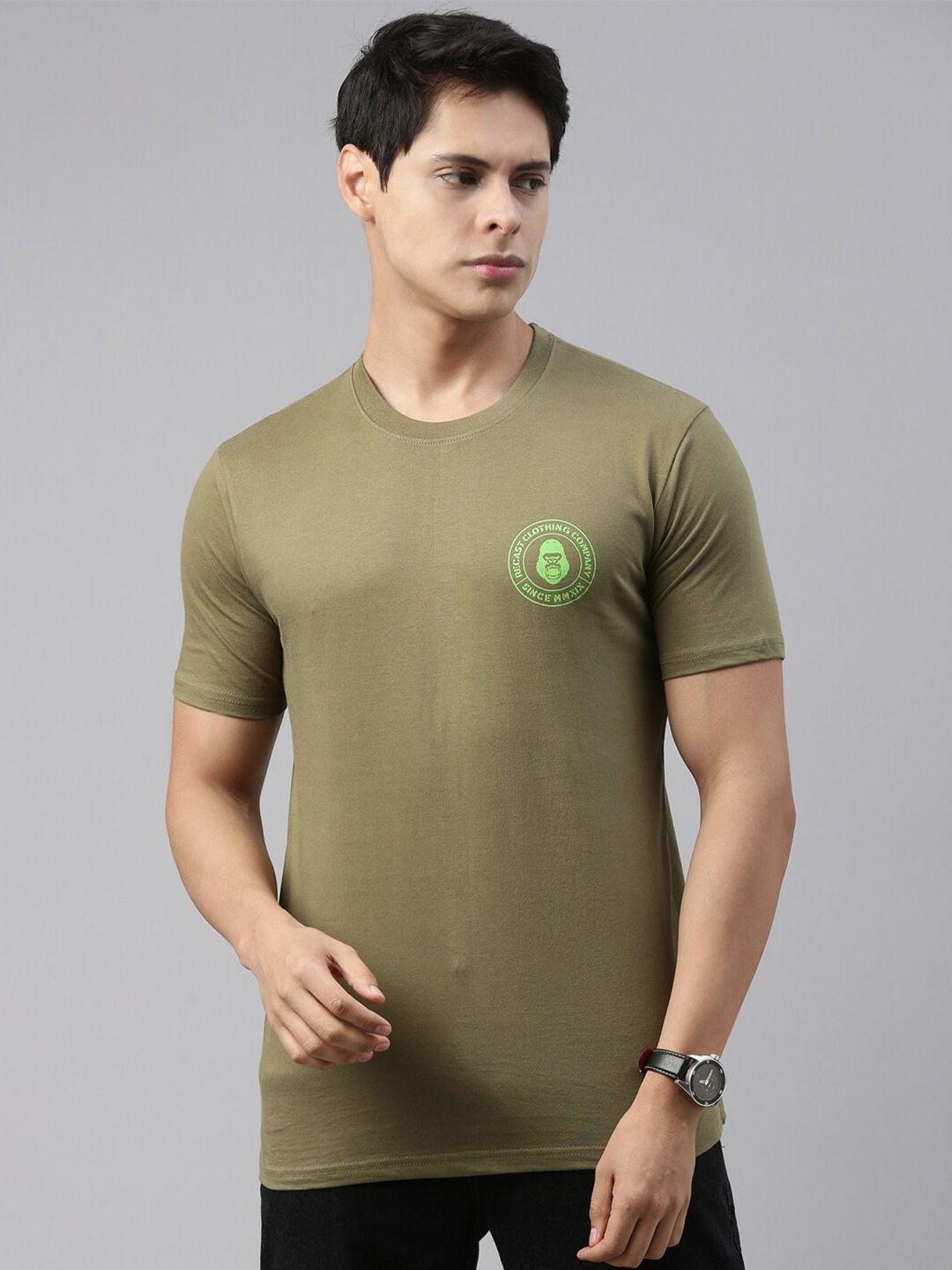 recast men olive green solid pure cotton t-shirt