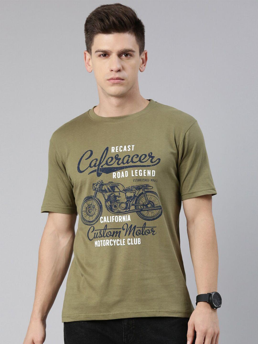 recast men olive green typography printed bio finish cotton t-shirt
