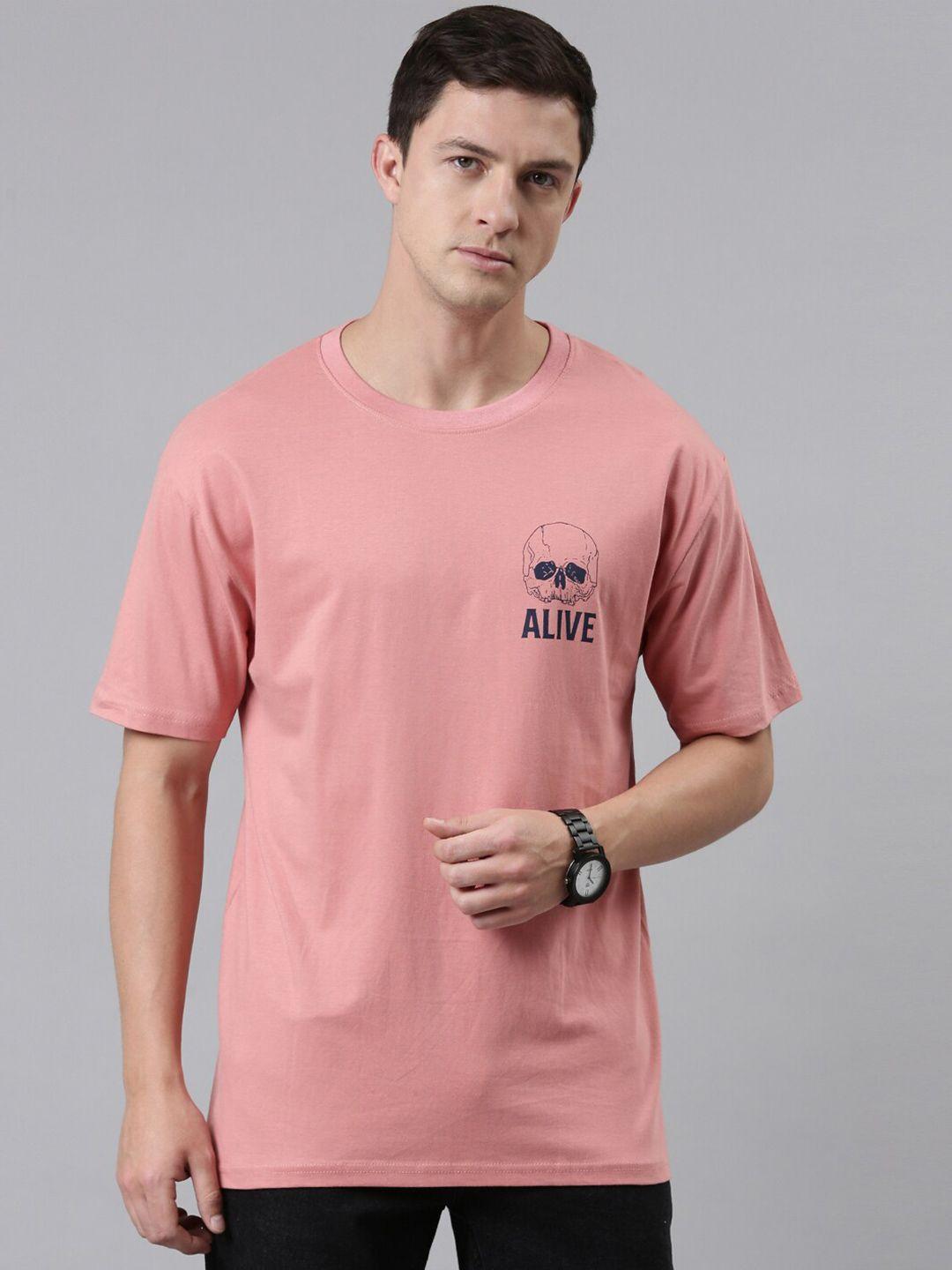 recast men pink & lotus typography pure cotton bio finish loose t-shirt