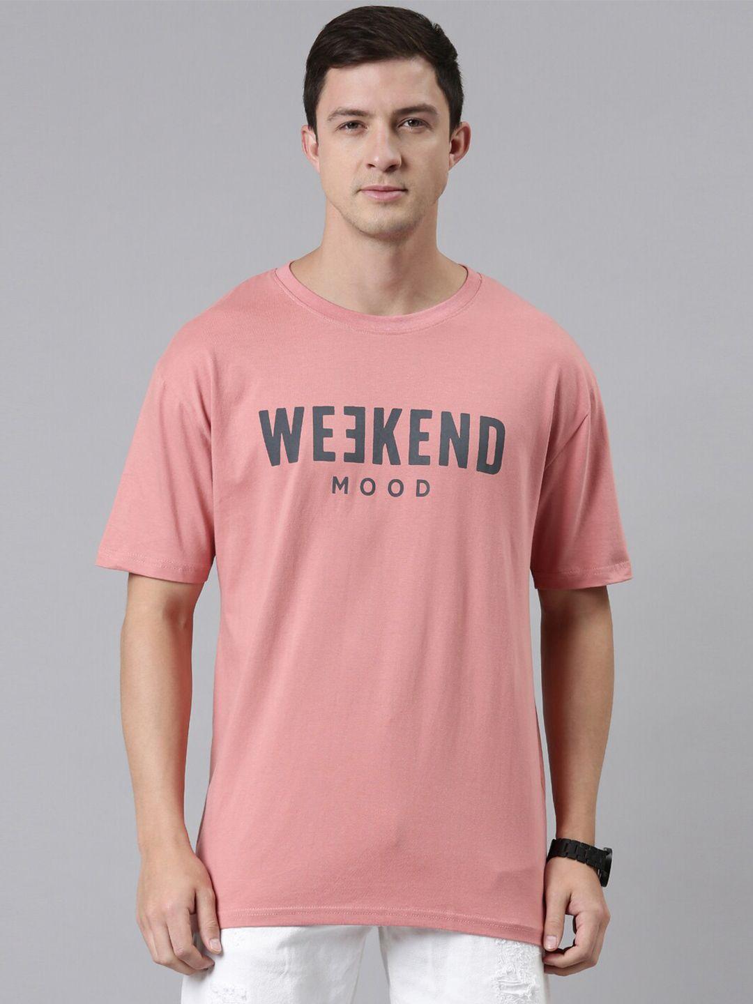recast men pink typography printed pure cotton bio finish loose t-shirt