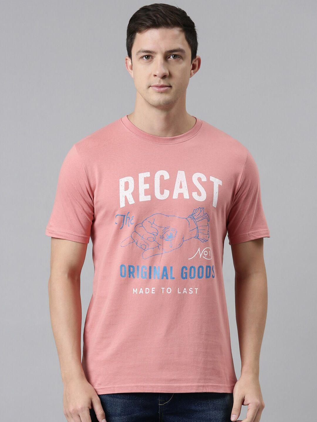 recast men pink typography printed pure cotton bio finish t-shirt