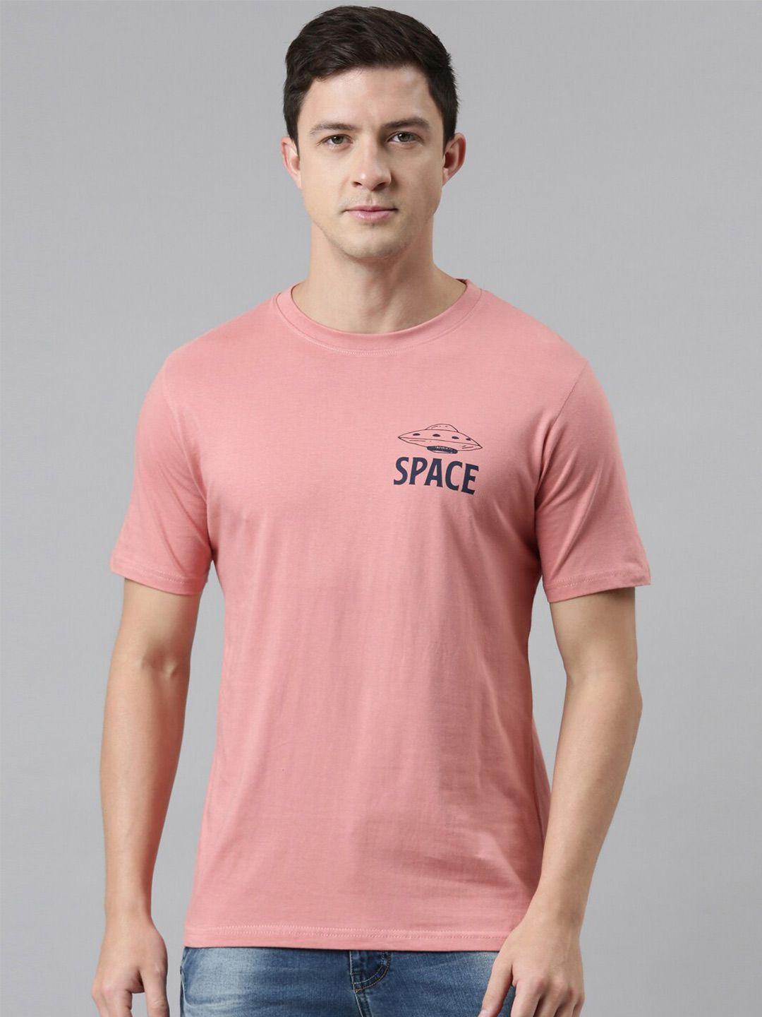 recast men pink typography printed pure cotton bio finish t-shirt
