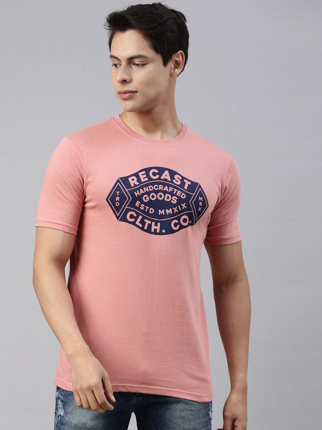recast men pink typography printed pure cotton t-shirt