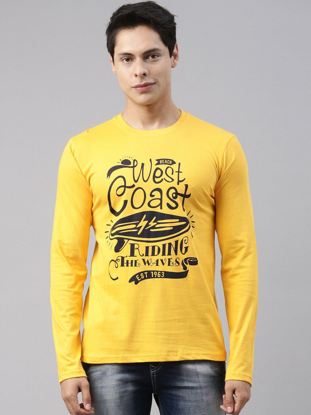recast men yellow printed pure cotton t-shirt