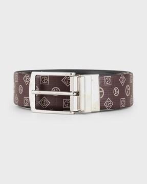 rectangular buckle belt with smooth & pebbled leather
