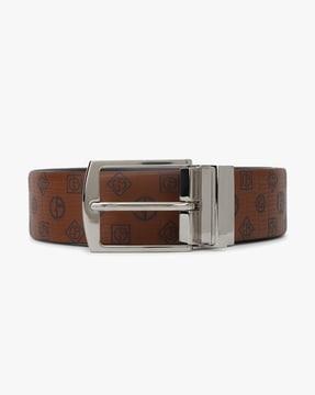 rectangular buckle belt with smooth & pebbled leather