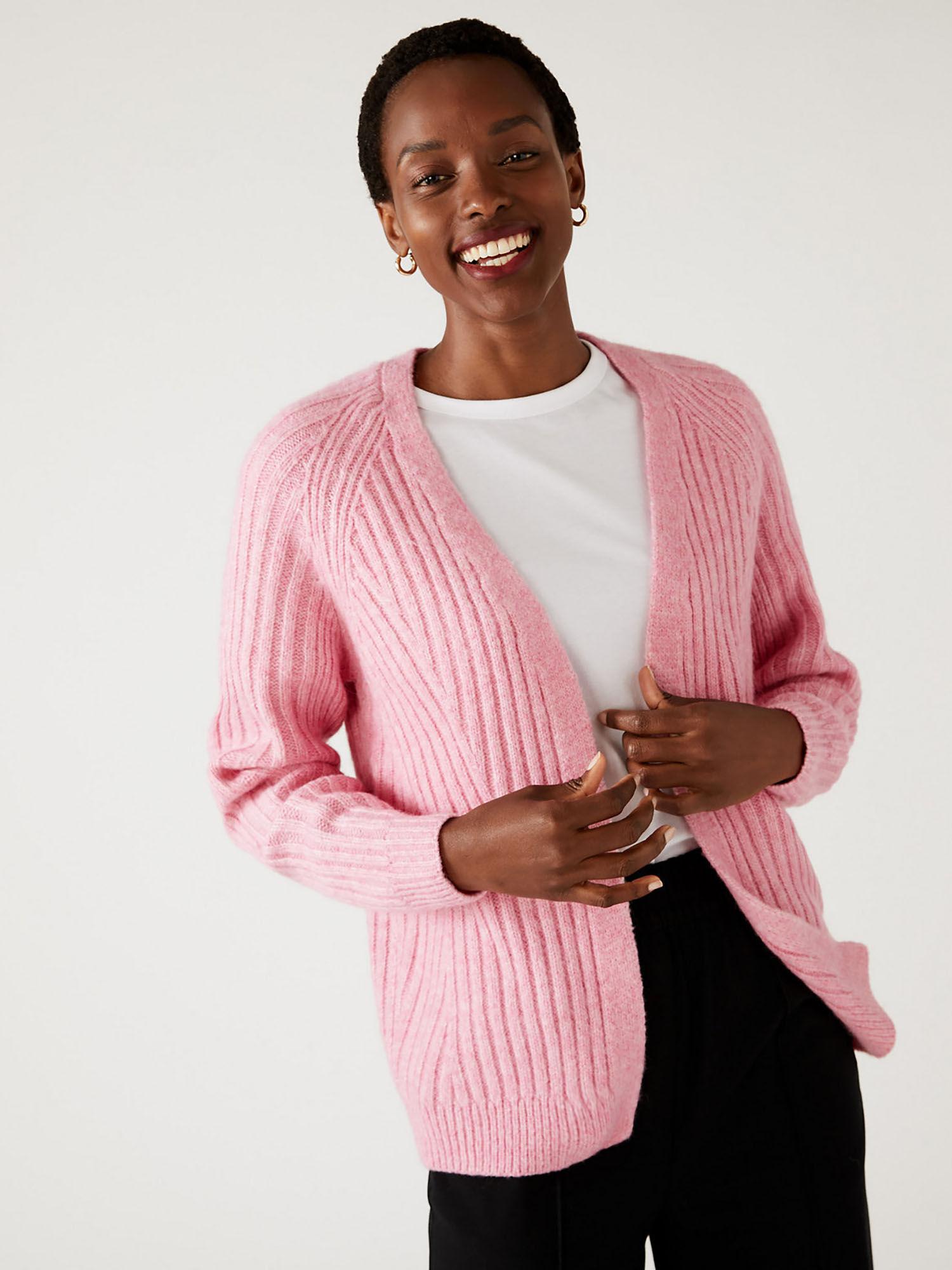 recycled blend knitted relaxed pink cardigan