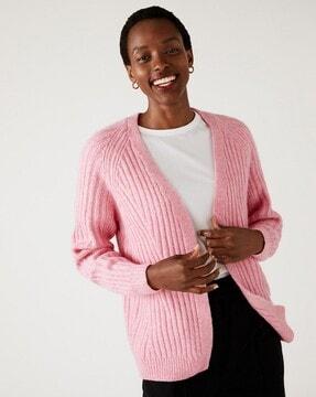 recycled blend ribbed relaxed fit cardigan