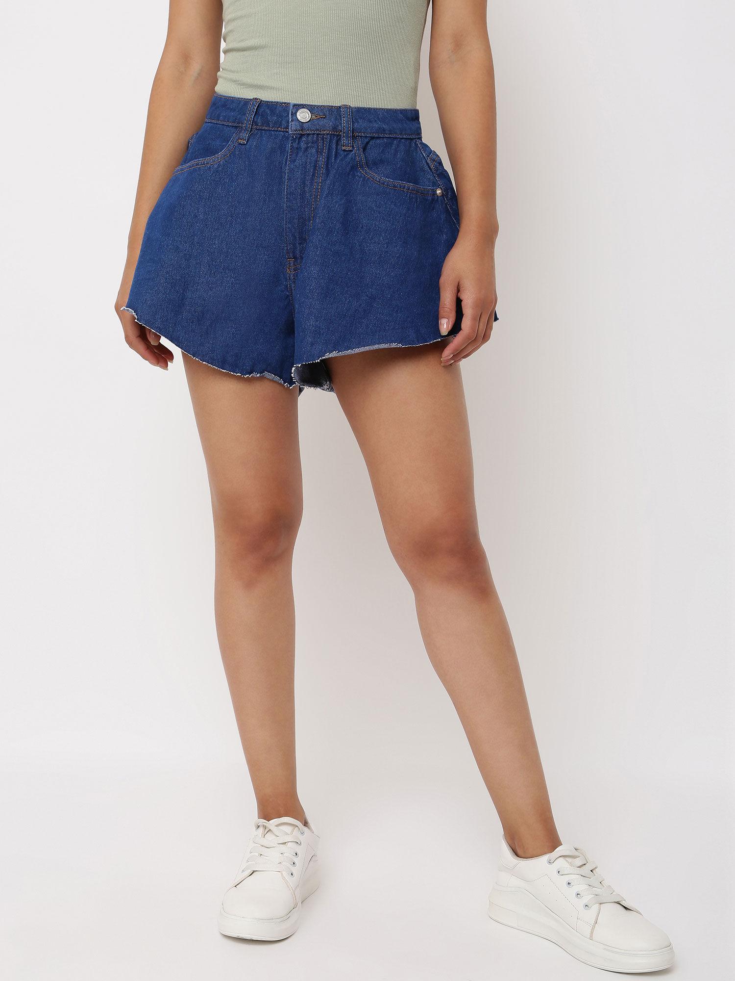 recycled blue floaty denim shorts