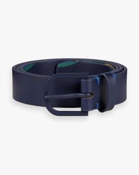 recycled leather belt with printed backside