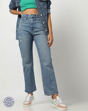 recycled lightly washed straight fit jeans