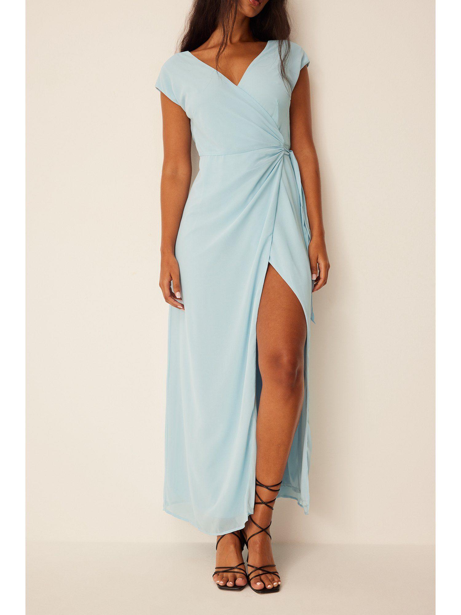 recycled maxi overlapped dress-light blue