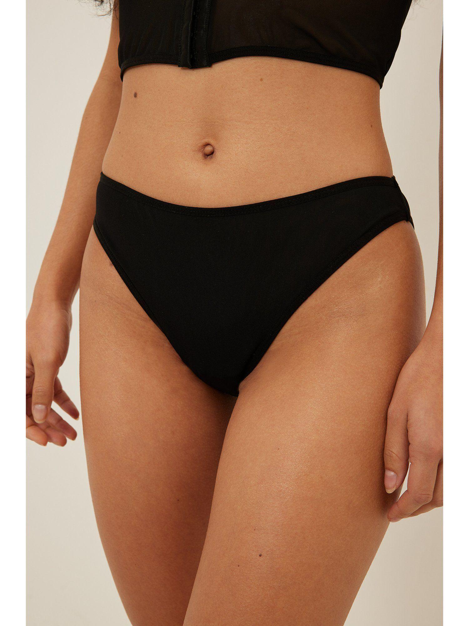 recycled mid waist mesh brief - black