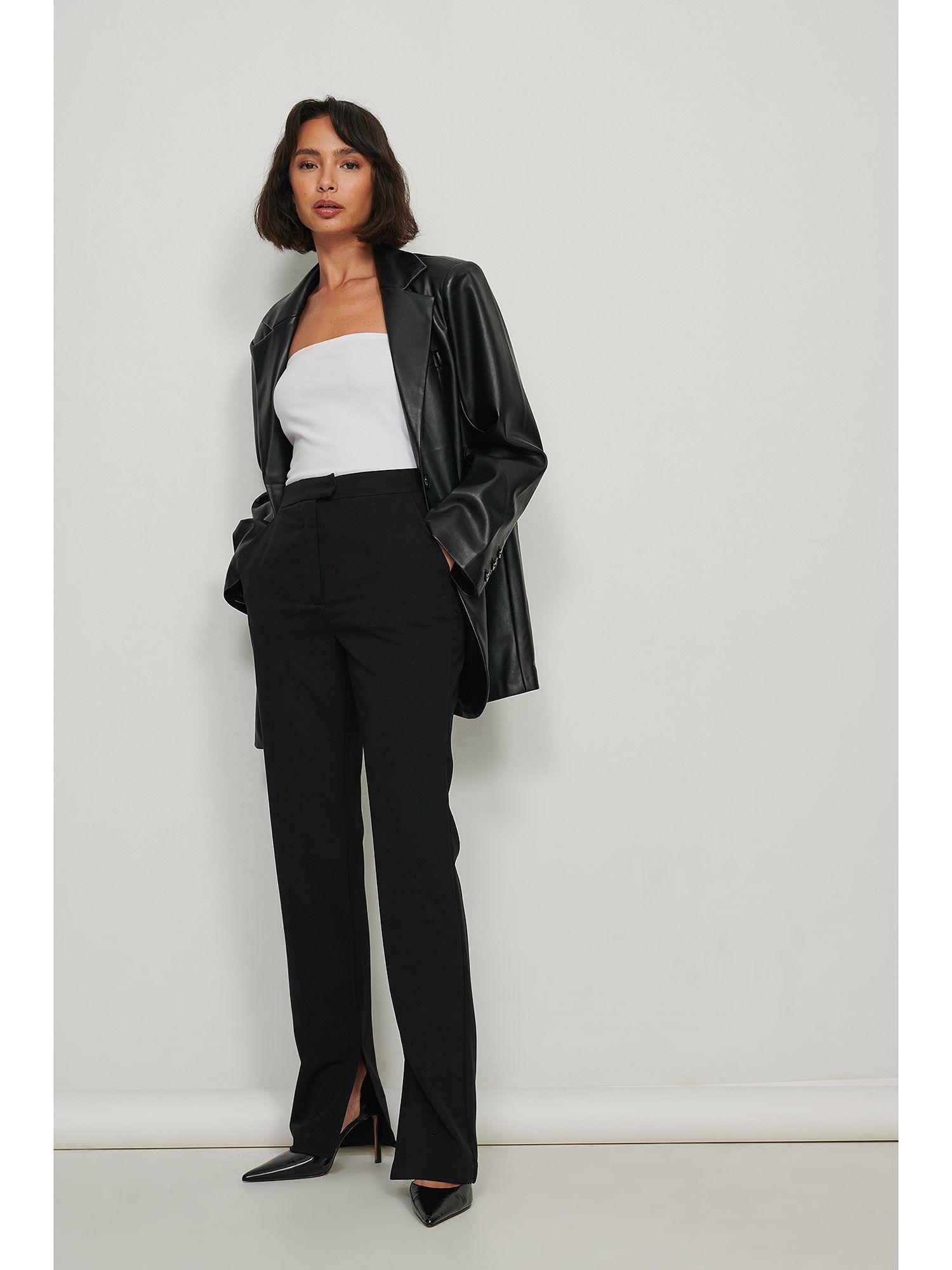 recycled side slit suit pants-black