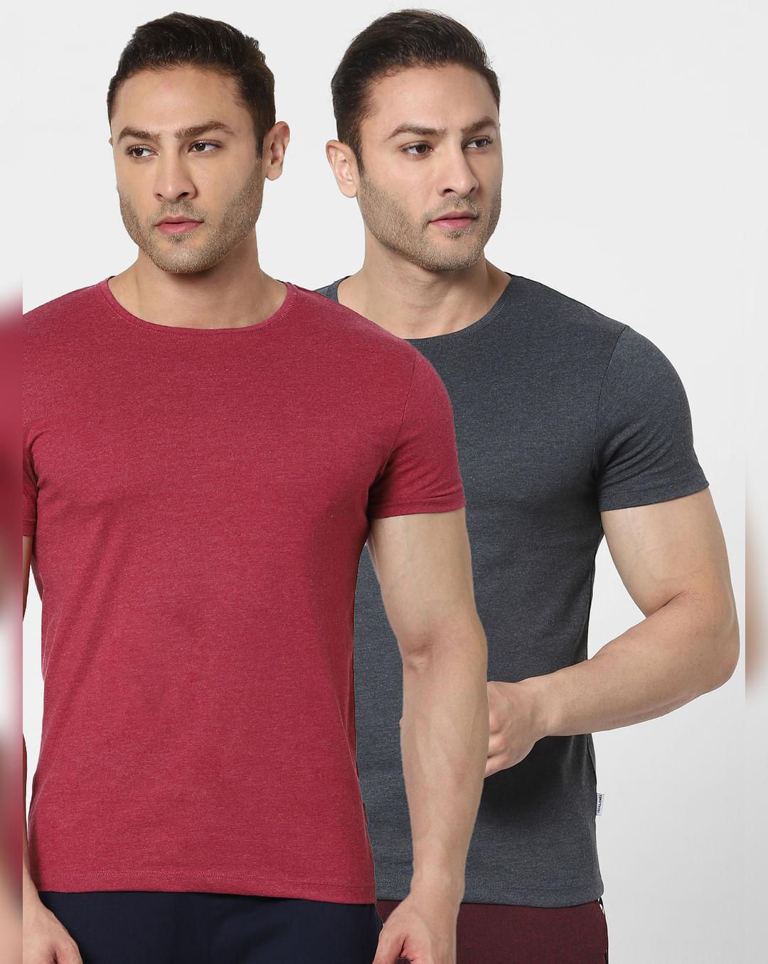 red & grey crew neck t-shirts - pack of 2