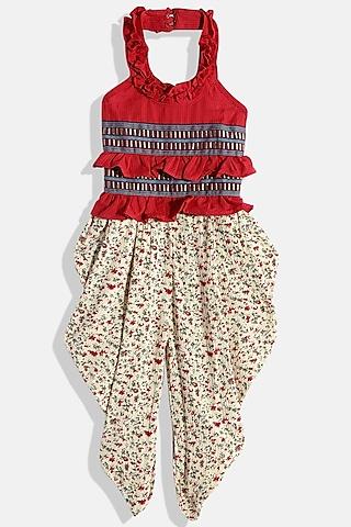 red & off-white printed jumpsuit for girls