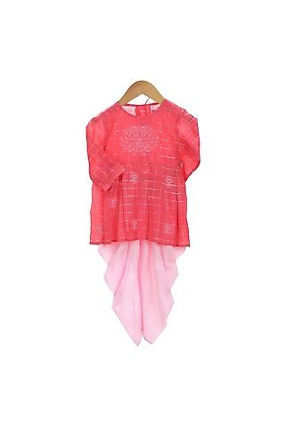 red & pink embroidered dhoti set for girls