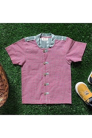 red & white gingham printed checkered shirt for boys