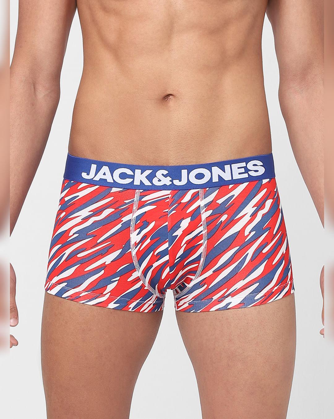 red abstract print trunks