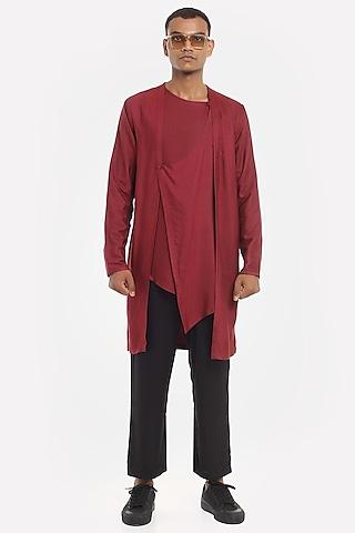 red asymmetrical kurta set