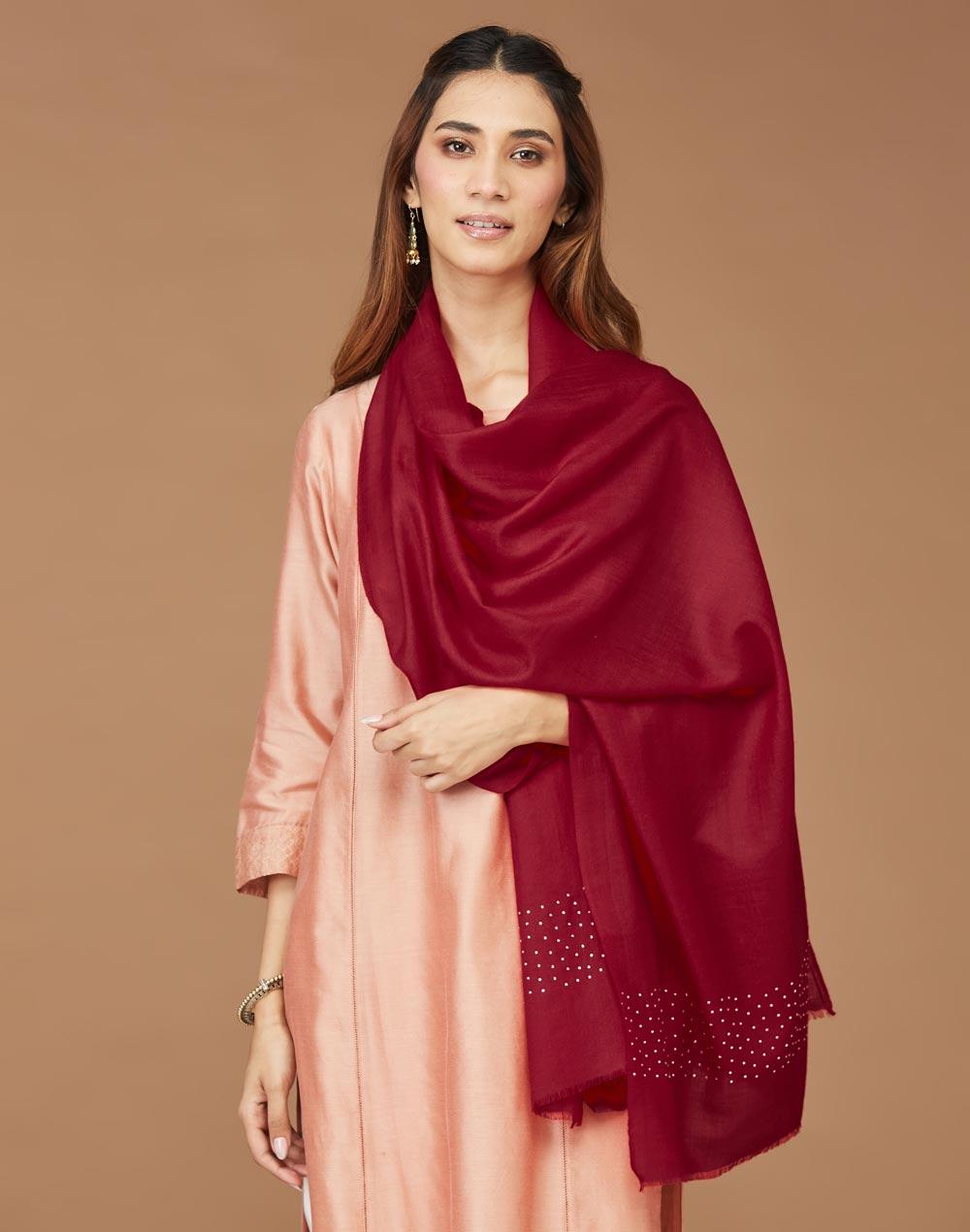 red cashmere woven stole