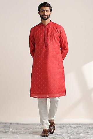 red chanderi embroidered kurta set