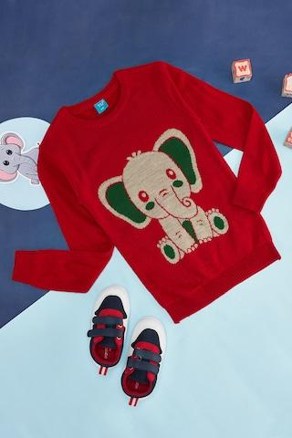 red character print sweater